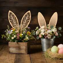 12pcs Wooden Craft Rabbit Ear Garden Decor Stakes, Outdoor Flower Bed Farm Decoration - A - View 4