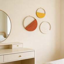 3 piezas Colgante de pared de macramé, conjunto de decoración de pared con aro de bambú hecho a mano y patrón geométrico - Multicolor - Ver 4