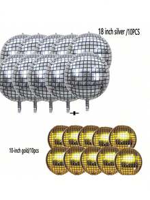 10个/22英寸迪斯科圆形4D铝箔气球，适用于毕业派对、婚礼、派对装饰、圣诞装饰、家居圣诞礼物、圣诞饰品 - 銀色 - 查看 16
