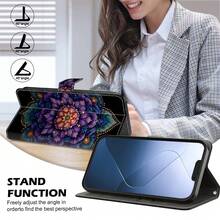 GLANDOTU Mandala Flower Pattern PU Leather Wallet Phone Case With Card Slots, Lanyard And Stand, Compatible With Multiple Phone Brands And Models - Multicolor - View 4