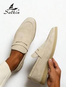 Salkin 奢华男士一脚蹬便士乐福鞋，仿麂皮休闲鞋，柔软舒适，透气防滑，耐磨鞋底，时尚优雅，绅士风度，适合西装、毕业典礼、商务、派对、婚礼、春夏秋冬。尺码偏大，建议选择小一码。 - 白色 - 查看 10