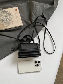 迷你手提包，小尺寸，時尚素色休閒翻蓋托特包，手提休閒包，通勤包，女款春夏新款單肩斜背包 - 黑色 - 查看 8