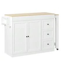 Kitchen Island On Wheels, Extendable Kitchen Island With Dining Area, Spice Rack And Drawers, Independent Mobile Kitchen Island, Ideal For Kitchen And Dining Room (White). - White - View 10