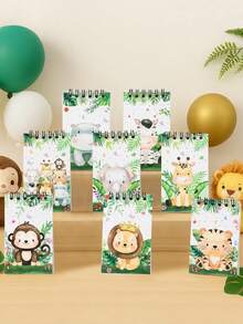 8本/套丛林动物主题螺旋笔记本，适合作为生日派对礼物、日常笔记、学生礼物、返校奖品、派对礼品、婴儿派对装饰、性别揭晓派对装饰、野性主题派对礼物、丛林动物派对装饰、毕业典礼等。 - 彩色 - 查看 6