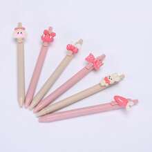 Bộ 12/4/3/1 bút bi mực gel đen 0.5mm bằng nhựa, thân bút bấm màu hồng kem dễ thương dành cho bé gái, 6 kiểu được giao ngẫu nhiên, vật dụng thiết yếu/bán chạy nhất cho mùa tựu trường của học sinh. - Cô gái thỏ ấn cây bút - Xem 12