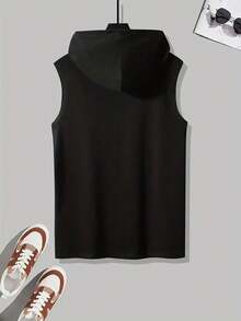 Spring/Summer/Autumn Minimalist Vacation Elastic Printed Sports Casual Hooded Vest - 黑色 - 查看 3