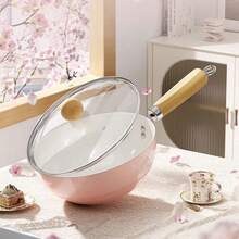 1 Chảo xào gốm màu hồng, chảo đáy phẳng chống dính dùng trong gia đình, nồi nấu thức ăn cho trẻ em, chảo xào đa năng, phù hợp với bếp từ và bếp ga, thiết kế đáy phẳng dày dặn, giảm khói dầu. - Xem 10