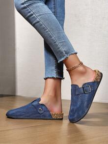 Unisex Slip-On Soft Wood Clogs, Casual Office Wear, Suitable For All Seasons, Closed-Toe Soft Wood Bottom Sandals - Blue - View 3