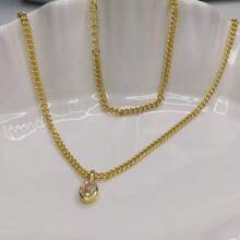 1pc Vintage 18K Gold Plated Stainless Steel Zirconia Pendant Necklace, Suitable For Women's Daily And Wedding Wear, Gift - Yellow Gold - View 3