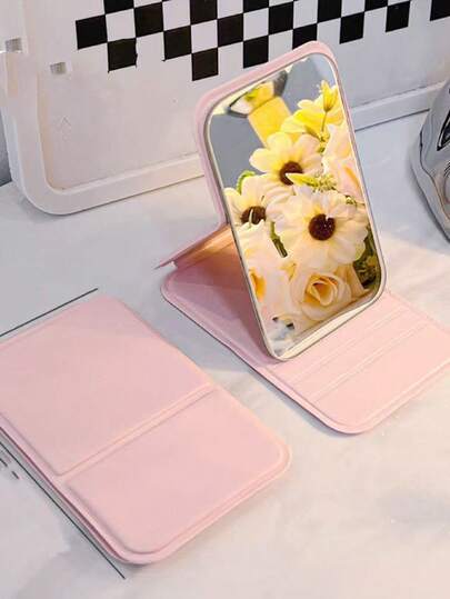 1pc Foldable Portable Makeup Mirror, PU Leather Material, Foldable, Suitable For Dorm And Desk, Folding, For Makeup, Affordable, Room Decor, Vanity, Travel, Bedroom, Makeup Accessories, Mirror, Makeup Mirror, Small Mirror, Portable Mirror, Handheld Mirror, Cheap, Christmas Gift, Cosmetics, Makeup Tools, Special Offer, Gift, Women's Gift, Christmas Gift, Freebie, Travel, Cheap Item, Travel Essential