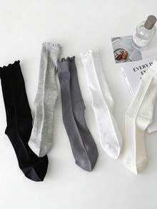 1 par de calcetines suaves y esponjosos acanalados, hechos de algodón peinado, ligeros y transpirables, adecuados para estudiantes y viajes, calcetines versátiles de media pantorrilla - Multicolor - Ver 6