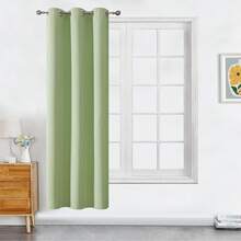 1pc Solid Color Polyester Curtain, Blackout Curtain To Darken Room During Power Outage, Heat Insulating Curtain For Kitchen, Dining Room, Living Room, Bedroom - Green - View 29