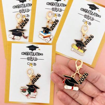 10pcs/5sets 2026 Graduation Ceremony Gifts Gold Alloy Multi-Style Graduation Cap, Flower, Certificate Keychain Set, Including Greeting Card With Inspirational Message - Lobster Clasp, Durable Zinc Alloy | Ideal For Students, Workers, Friends | Best Friend Gift For Birthday, Christmas, Thanksgiving/Graduation