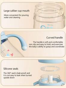 1pc 240ml Cartoon Design Children's Straw Cup, Infant Anti-Choke Training Cup, Tritan Material, Leak-Proof & Anti-Drop, With Handle & Measurement Scale, Suitable For Babies 6 Months+, Home, Outdoor, Kindergarten Use, Cute Cup, Holiday Gift - 汪先生藍色 - 查看 7