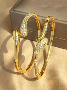 Conjunto de pulseiras em formato de cobra com zircônias cravejadas e banho de ouro 18K | Pulseira luxuosa com cabeça e cauda curva de cobra | Joias da moda em estilo boêmio, perfeitas para casamentos, festas, uso diário, férias, praia e festivais | Presente ideal para madrinhas, Dia dos Namorados, aniversários, Natal e outras ocasiões especiais. - Multicolorido - Ver 4