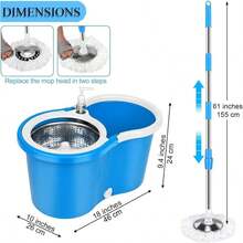 360° Rotating Spin Mop & Bucket With Wringer, Floor Cleaning System With Extended Long Handle, Equipped With Multiple Microfiber Mop Refills, Portable Household Cleaning Tool For Indoor Hard Floor Washing - 藍色的 - 查看 2
