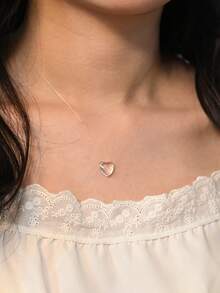 Floating Collarbone Transparent Necklace Like Morning Dew + Invisible Fishing Line Handmade, Fashion Minimalist Simulated Water Drop Necklace - A Single White Heart - View 2