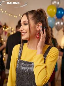 Khuyên tai hình xúc xắc thời trang Y2K, đa năng cho cả đi làm và đeo hàng ngày. - Đỏ - Xem 3