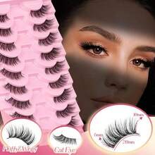 10 Pairs Transparent Short Soft 3D Faux Mink Lashes With Cat Eye Effect (JA2505) - Black - View 5
