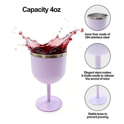 1 chiếc, ly rượu bằng thép không gỉ 113ml | Lớp lót bên trong bằng thép không gỉ 304 và vỏ ngoài bằng nhựa PP chống vỡ | Ly rượu có chân đế di động dùng cho ngoài trời và tiệc tùng