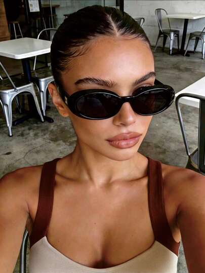 1pc New Oval Retro Fashion Glasses, Suitable For Men, Women, Students For Daily Casual, Beach, Street Style, Runway, Party