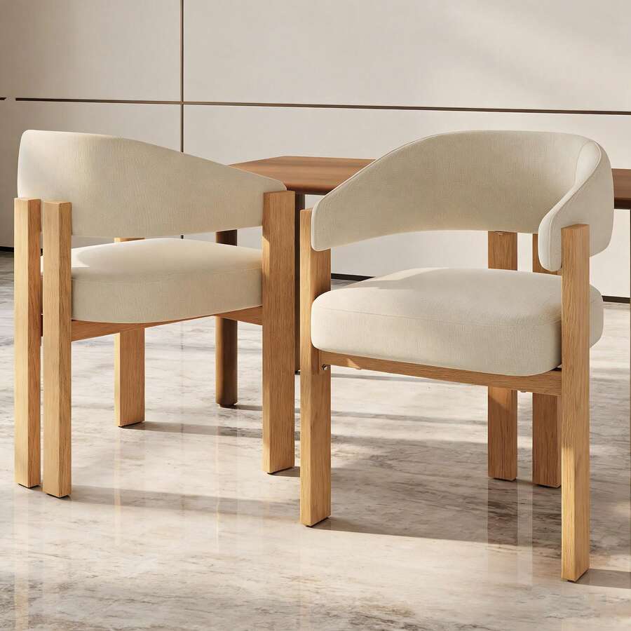 Dining Chairs - Beige + Natural + Flannelette + Metal + Set Of 2-1 - View 1