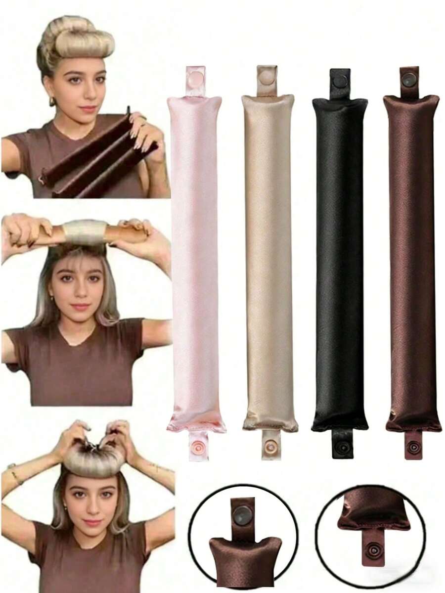 3件套女士免加热卷发棒套装，缎面材质，包含卷发棒、发圈卷发器和电动卷发棒，内置柔韧金属丝，可睡眠时使用，高弹橡胶填充，柔软耐用，适合普通发质，蓬松卷发工具，简约欧美风大波浪睡眠卷发器 - 多款 - 查看 1