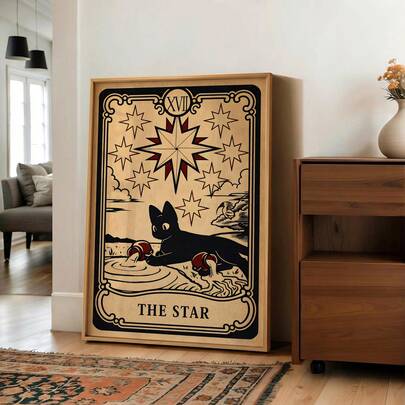 Tranh treo tường hình mèo đen ngôi sao phong cách cổ điển, tranh in trên vải canvas theo phong cách Gothic tối tăm | Trang trí nhà cửa theo phong cách Gothic cổ điển dễ thương hình mèo đen phù thủy cho phòng ngủ, phòng khách hoặc văn phòng, tranh áp phích mèo đen và các vì sao trên bầu trời, món quà tâm linh độc đáo dành cho phái nữ, có thể mua không khung hoặc có khung.
