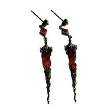 1pair Gothic Red  Drop Earrings For Women, Dark Vampire Style Black Thorn & Red Crystal Dangle Earrings, Punk Alternative Jewelry - Red - View 4
