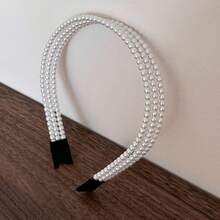 1pc Vintage French Style Minimalist Double-Layer Headband, Pearl Inlaid Non-Slip Sweet Hair Hoop,Festival,Party - Beige - View 7