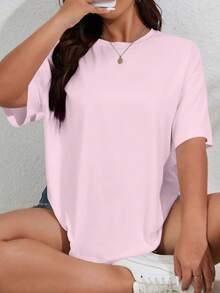SUPEKYKO Plus Size Women Short Sleeve T-Shirt - Loose Comfortable Activewear Suitable For Fitness, Yoga, Daily Wear, All Season Sports - Pink - View 7