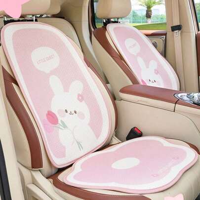 1个卡通兔子汽车座椅垫，郁金香图案，通用舒适防滑汽车垫