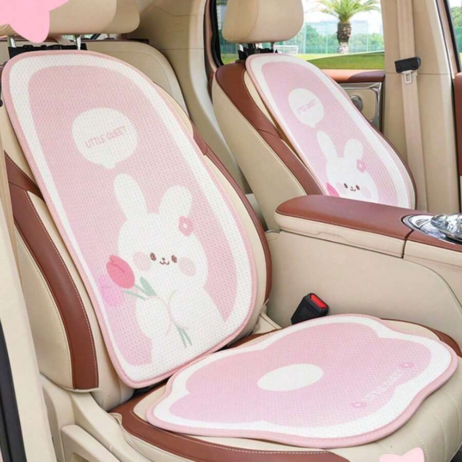 1个卡通兔子汽车座椅垫，郁金香图案，通用舒适防滑汽车垫 - 小兔 - 查看 1