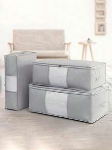 1pc Large Capacity Waterproof Moisture-Proof Quilt Clothes Storage Bag, Luggage Moving Packing Bag, Actor Organizer Storage Box, Vacation Essential, Men's Room Storage Container, Bedroom Storage Item - Grey - View 1