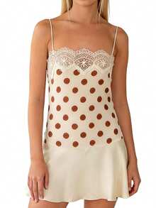 Women's Dots Print Mini Dress Sleeveless Spaghetti Strap Flare Dress Summer Casual Dress - Marrón - Ver 6