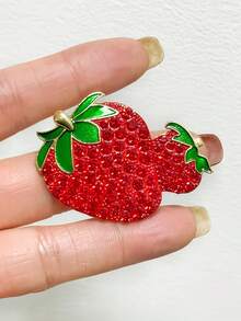 1pc Elegant Rhinestone Studded Strawberry Brooch Pin For Women Gifts For Mother, Father, Graduation, And Teacher - Multicolor - View 3