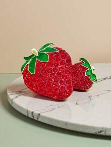1pc Elegant Rhinestone Studded Strawberry Brooch Pin For Women Gifts For Mother, Father, Graduation, And Teacher - Multicolor - View 4