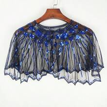 1 pezzo Elegante scialle vintage anni '20 con paillettes, mantella con bordo in pizzo ricamato, giacca corta formale con paillettes e perline, gilet stile casual, mantella luccicante da discoteca, accessorio da donna traspirante per feste e occasioni formali con apertura frontale - Multicolore - Visualizzare 6
