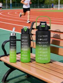 Fitness Time Scale Water Bottle, Large Capacity Gradient Color Sports Water Jug, Portable Bounce Lid Straw Cup - Black and Green Gradient - View 7