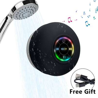 LED Light Mini Bluetooth Shower Speaker, IPX4 Waterproof Portable, Hands-Free Speakerphone, Micro USB Rechargeable Wireless Stereo For Beach, Shower & Home