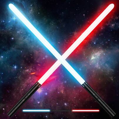  Bộ song kiếm chiến đấu RGB dành cho trẻ em MAMXUAN, 4 chế độ âm thanh (nhấp nháy, liên tục, thở, im lặng), chuôi hợp kim nhôm, lưỡi PVC, hiệu ứng âm thanh phản hồi xúc giác đa dạng, chuyển đổi màu sắc bằng một nút bấm, sạc USB, đồ chơi lý tưởng cho trẻ em, đặc biệt là bé trai, thích hợp cho Halloween và Giáng sinh. Không mài sắc, đầu tròn.