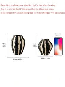 Bohemian Style Black & White Striped Vase With Imitation Ceramic Texture, Modern Small Flower Vase, Suitable For Inserting Reeds, Home Decor For Living Room, Coffee Table Or Bookshelf, Also A Great Gift, Bohemian Style Vase, Ribbed Texture Vase, Vase Decor - A - View 7