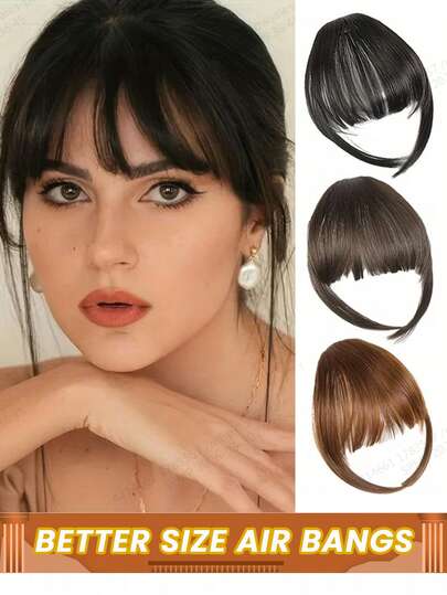真人发刘海升级版夹式空气感轻盈刘海带鬓角修剪假发片接发直发空气感刘海夹式丝绸底座发片日常佩戴棕色