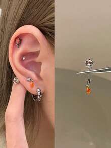 1 pieza Pendiente de cartílago de cetro de corona único, pendiente fresco y versátil para mujeres - Plateado - Ver 7