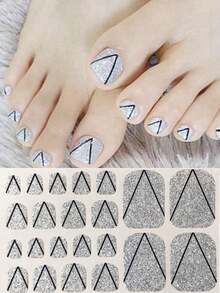 Pegatinas para arte de uñas de los pies, diseños de corazones y patrones geométricos de dibujos animados, purpurina multicolor, diseño mixto versátil, fácil aplicación con raspador - Multicolor - Ver 30