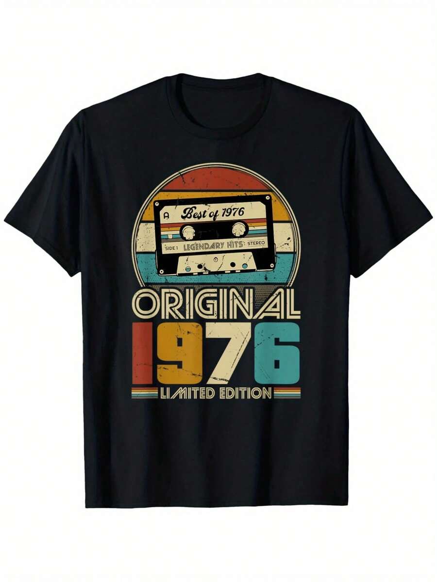 Cassette retro con texto Best of 1976 y colores vintage que evocan la música clásica de los setenta Camiseta de hombre 100% algodón edición limitada - Negro - Ver 1
