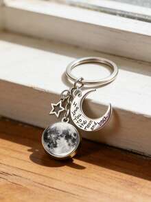 Double-Sided Glass Ball Star Decor, With Crescent Moon, Featuring Sentences About Moon And Stars, Luminous Moonlight Style Starry Sky Fantasy Synthetic Gemstone Keychain, Pearl Keychain, Fashion Bag Charm, Wallet Backpack Handbag Pendant, Car Key Earbud Case Accessory, Suitable For Back To School, Gifts For Friends/Family, Hiking And Beach Gifts For Mother, Father, Graduation, And Teacher - Multicolor - View 5