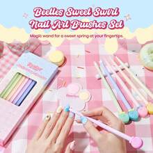 Beetles 6 Pcs Spring Nail Art Brush Set, Sweet Swirl Liner & Dotting Design Pens For Gradient French Floral Manicure, Comes With Floral Palette & Brush Holder, Beginner DIY Salon Manicure Gift For Women - 6pcs Spring Nail Art Brushes - 查看 8