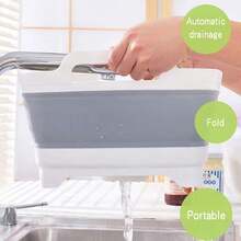 9L (2.4Gal) Collapsible Dish Basin With Drain Plug And Carry Handles, Kitchen Storage Tray Dish Wash Basin, Portable Foldable Dish Tub For Camping And RV, Gray - Gray - View 5