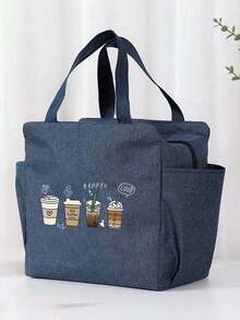 Bolsa aislada con patrón de 4 tazas de café y bolsa de almacenamiento de cubiertos negra | Lonchera de gran capacidad con doble bolsillo para mantener la comida caliente o fría, ideal para estudiantes, oficina, viajes, picnics y campamentos | Artículo esencial para volver al colegio, regalo de aprecio a maestros, favor de boda, regalo de agradecimiento, regalo del Día de la Madre | Para mujeres y hombres, imprescindible para vacaciones, versátil enfriador para el trabajo, la escuela y el almuerzo - Multicolor - Ver 5